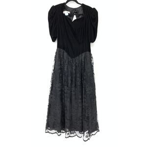 Vintage 80s Scott McClintock Women's Size S/M Velvet & Lace Prom Dress Black